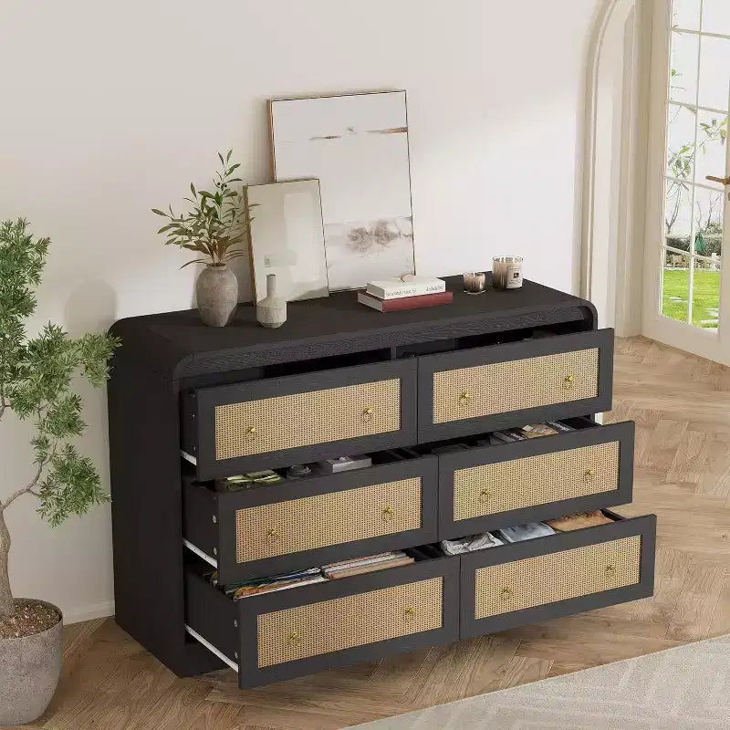 Commode à 6 tiroirs en rotin Acekool, commode moderne pour chambre à coucher, salon et couloir