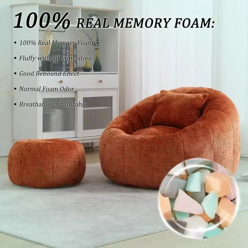 Pouf, chaise ronde confortable pour adultes avec repose-pieds, fauteuil de lecture individuel pour salon, chambre, appartement