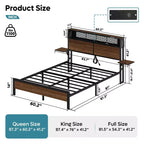 Cadre de lit Bestier Queen/Full en tissu, plateforme de lit LED, tête de lit de rangement avec étagères pliantes et station de charge