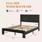 Cadre de lit en bois, taille double/grand lit/très grand lit, silencieux, pas besoin de sommier tapissier, outils de montage faciles, grand rangement sous le lit, noir foncé