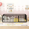 Okak Lit en métal pour enfant jumeau/double/grand, cadre de lit avec clôture surélevée et porte verrouillable, lit pour enfant pour chambre d'enfant et salle de jeux