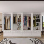 Armoire de chambre Famapy 3 portes avec miroir, 6 tiroirs, étagères réglables et rangement supérieur encastré
