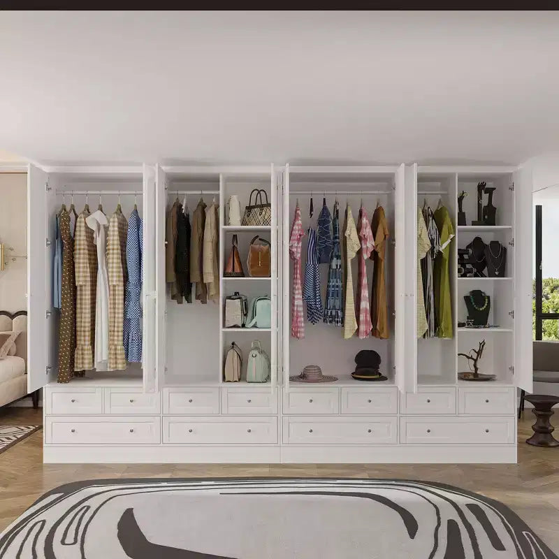 Armoire de chambre Famapy 3 portes avec miroir, 6 tiroirs, étagères réglables et rangement supérieur encastré