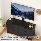 Meuble TV moderne de 63 pouces avec support pour téléviseur de 75 pouces, console multimédia à hauteur réglable avec 6 tiroirs, centre de divertissement robuste en MDF pour salon, chambre à coucher
