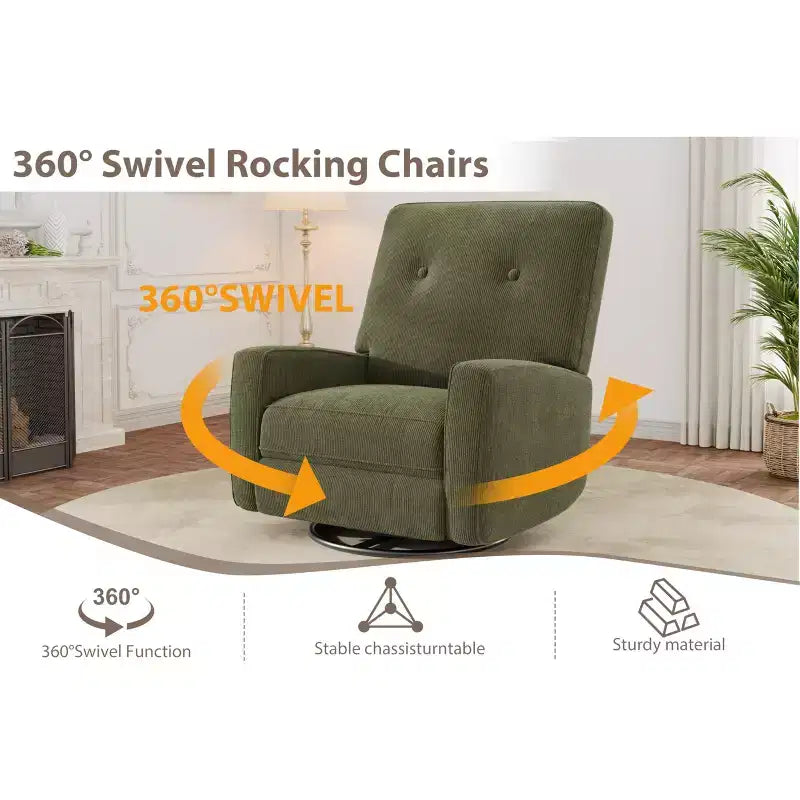 Fauteuil inclinable moderne 3 en 1 pivotant et à bascule, fauteuil à bascule à 360° avec dossier et repose-pieds réglables, fauteuil rembourré pour chambre de bébé, salon, chambre à coucher