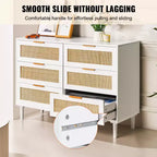 Commode 6 tiroirs en rotin VEVOR, commode bohème, commode en rotin avec rangement spacieux, commode en rotin naturel, blanc