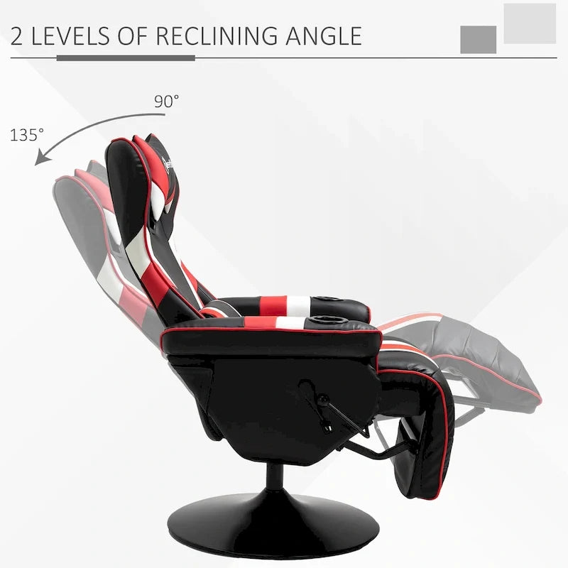 Chaise de jeu de course avec dossier inclinable et repose-pieds, appuie-tête et porte-gobelet