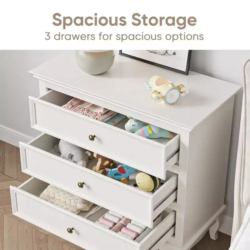 Commode Heynemo à 3 tiroirs pour chambre à coucher, grande commode avec glissières à roulement à billes, table de chevet/cabinet de rangement en bois moderne pour salon