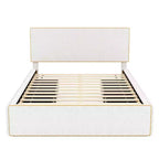 Cadre de lit plateforme grand lit/queen avec 4 tiroirs, aucun sommier tapissier requis, lit rembourré avec tête et pied de lit décorés en or, facile à assembler.
