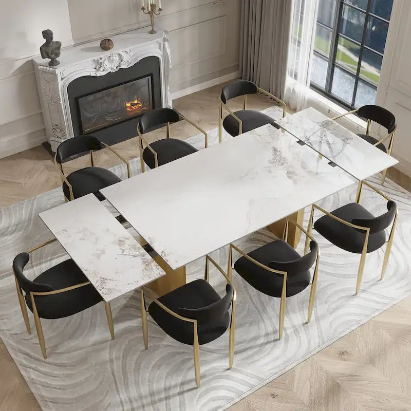 Ensemble de salle à manger moderne minimaliste 9 pièces avec plateau en pierre frittée extensible et double piédestal de 240 cm