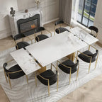 Ensemble de salle à manger moderne minimaliste 9 pièces avec plateau en pierre frittée extensible et double piédestal de 240 cm