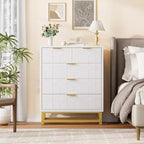 Commode de rangement moderne Acekool à 5 tiroirs avec poignées métalliques pour chambre, salon ou entrée - Blanc avec pieds en métal doré