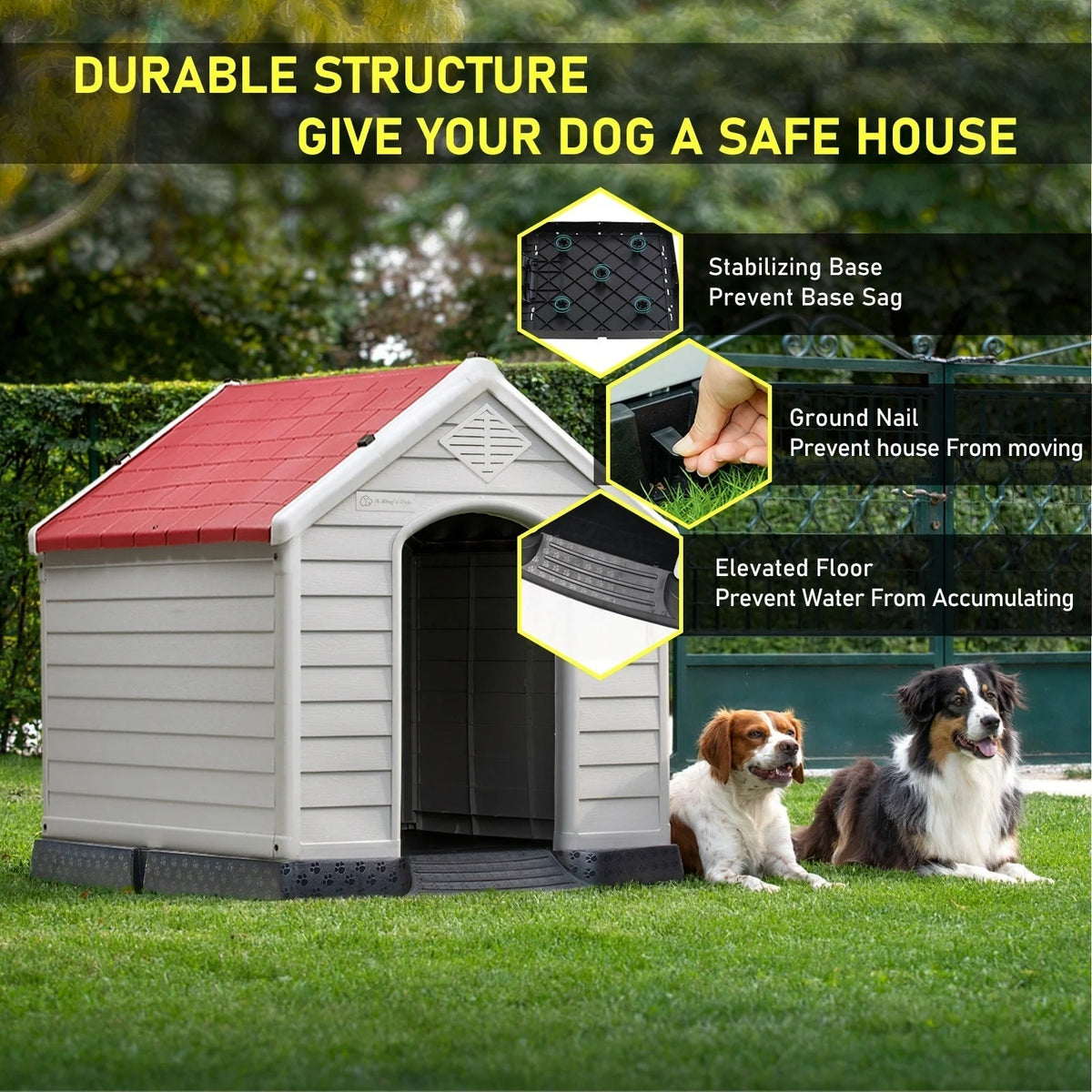 Niche pour chien en plastique BOSSIN, pour chiens de petite à grande taille, abri isolé intérieur/extérieur avec plancher surélevé