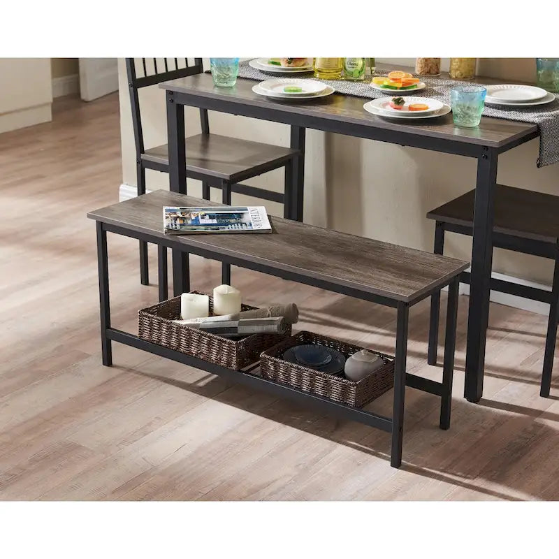 Ensemble Table à Manger pour 4 personnes Table de Cuisine avec Bancs et 2 Chaises Plateau en Bois et Cadre en Métal Coin Repas