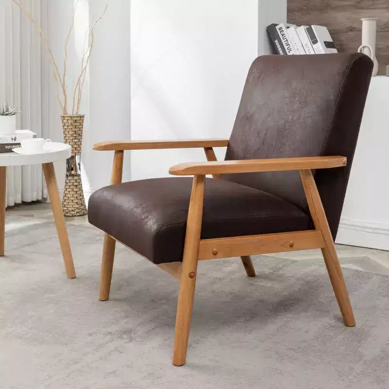 Fauteuil d'appoint Okak 25.38 W avec revêtement confortable, fauteuil de lecture en bois massif de style Mid-Century pour salon, chambre à coucher, salle d'attente