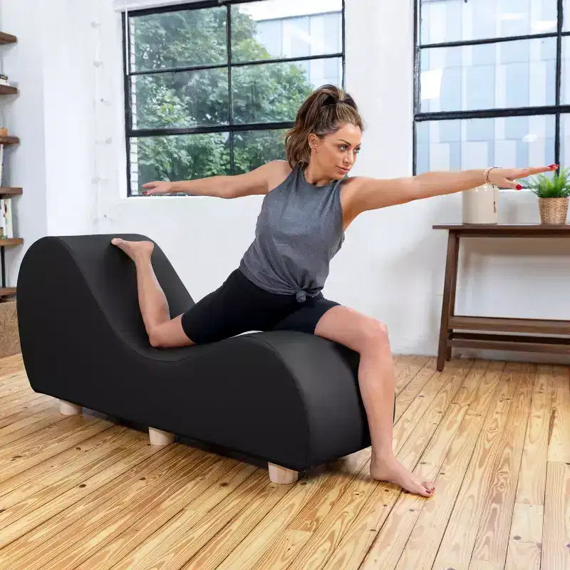Fauteuil inclinable Avana pour l'étirement et la relaxation, pieds en bois d'hévéa, similicuir - Gris sous-marin