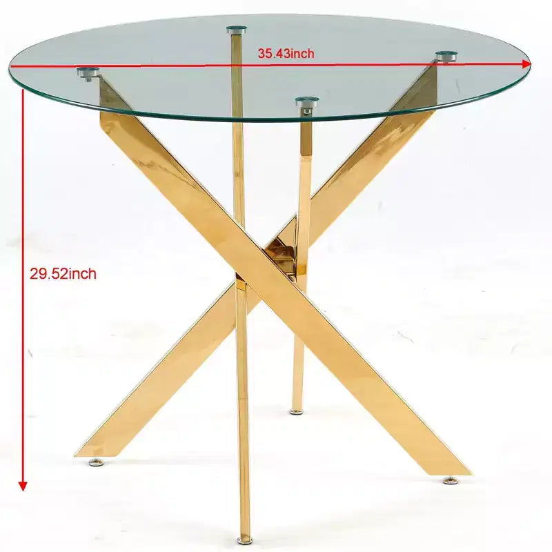 Table à manger en verre avec pieds métalliques croisés - Économiseur d'espace moderne