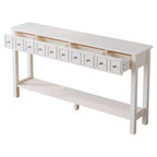 Table d'entrée vintage blanche à 2 niveaux avec 4 tiroirs en MDF 152,5*28*86,4cm