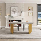 Ensemble de salle à manger moderne minimaliste 9 pièces avec plateau en pierre frittée extensible et double piédestal de 240 cm