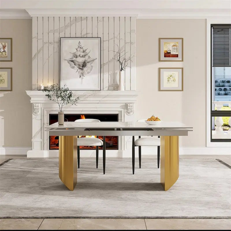 Ensemble de salle à manger moderne minimaliste 9 pièces avec plateau en pierre frittée extensible et double piédestal de 240 cm