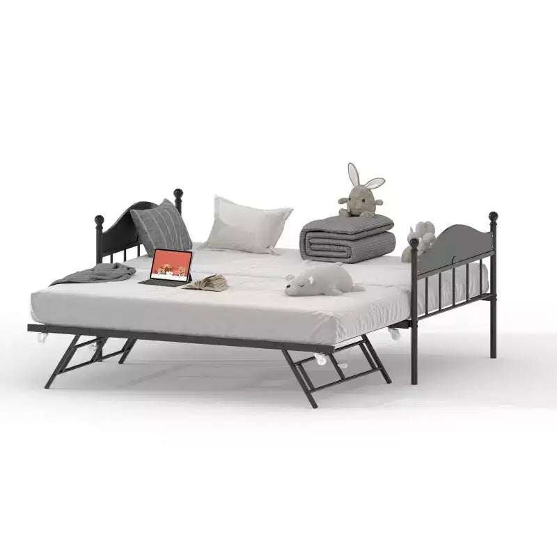 Lit de repos double en métal GustoWave avec lit gigogne pliant, lit de repos peu encombrant