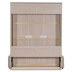 Lit escamotable Queen Size avec canapé, Lit escamotable Queen Size en bois avec éclairage LED, Lit escamotable pliant avec coffre pour chambre d'amis, Beige