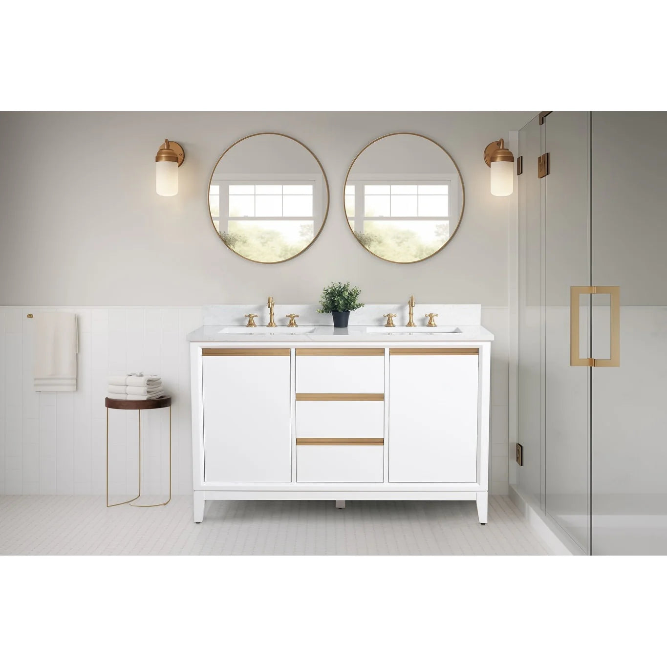 Meuble-lavabo Vanity Art avec évier en céramique et dessus en marbre reconstitué