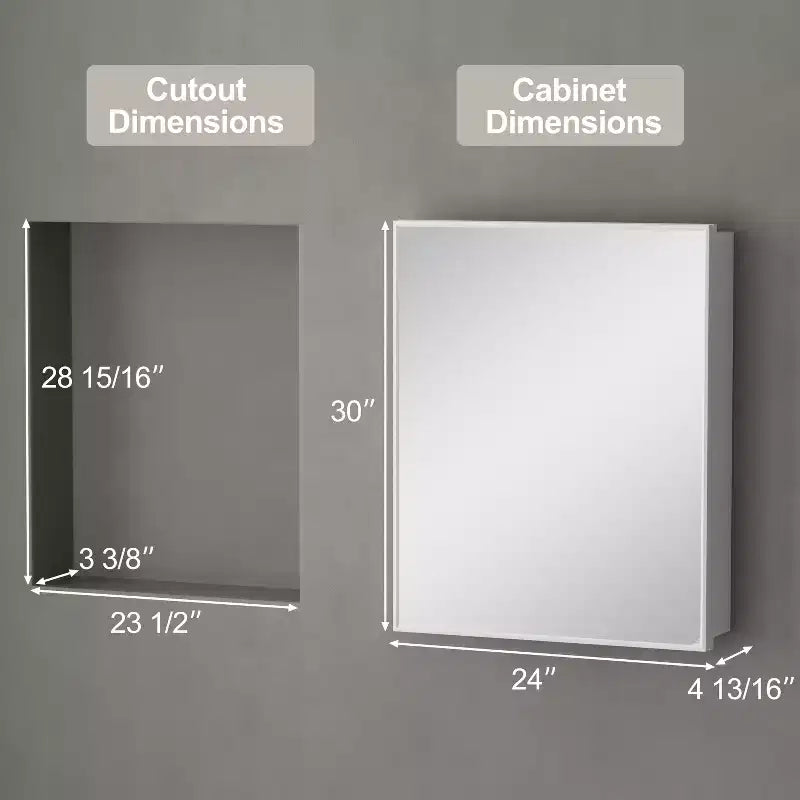 Armoire à pharmacie Elise avec miroir, armoire de salle de bain à montage en surface ou encastré, étagères réglables en verre trempé, réversible