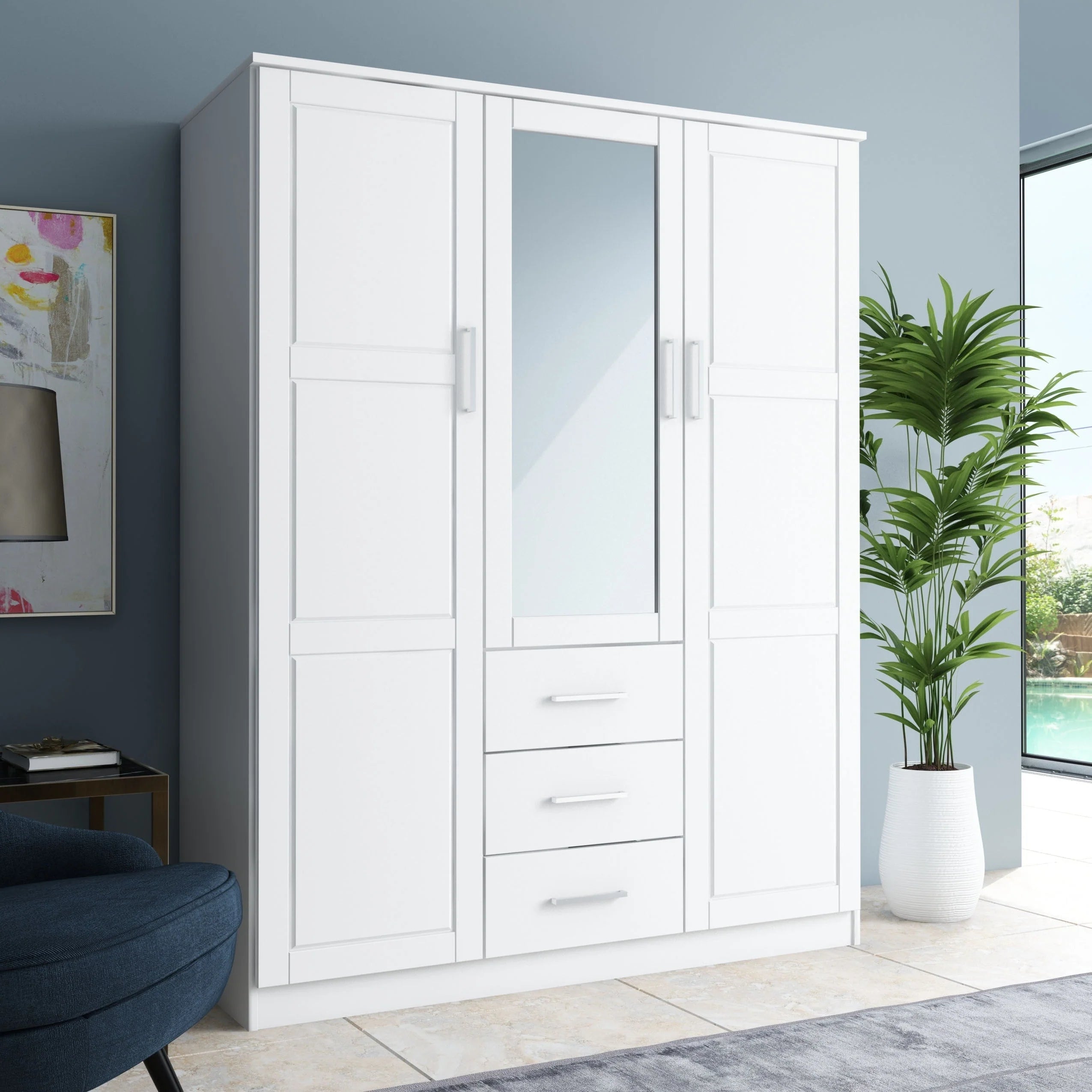 Palace Imports Armoire Cosmo 3 portes 100 % bois massif avec portes en bois massif ou portes miroir