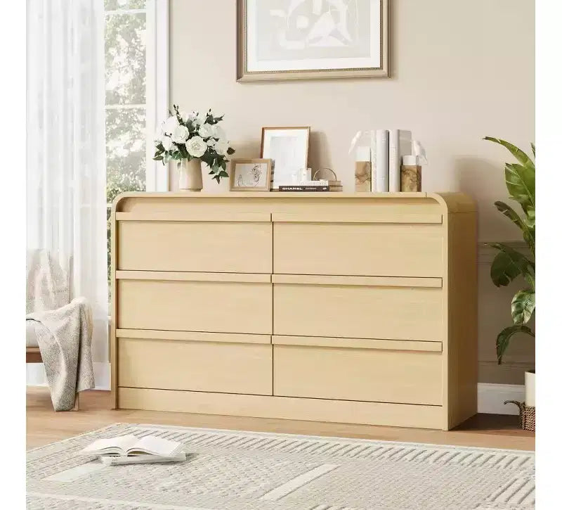 Commode de table à manger moderne à 6 tiroirs en arche - Commode en bois noir de 120 cm de large - Design à bords incurvés - Grand espace de rangement pour salle à manger, chambre, salon