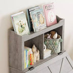 Étagère à livres et organiseur de jouets pour enfants en bois de 121,4 cm de haut avec couvercle à rabat, organisateur de rangement de jouets pour garçons/filles pour salle de jeux/chambre à coucher