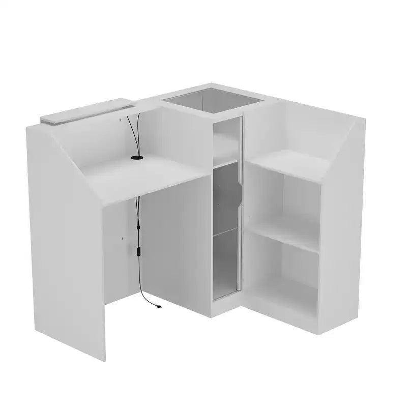 Comptoir de réception d'angle blanc Famapy avec vitrine en verre trempé