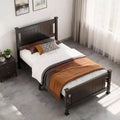 Karl Home Cadre de lit plateforme noir en bois de taille double avec tête de lit, espace de rangement sous le lit, pas besoin de sommier, robuste
