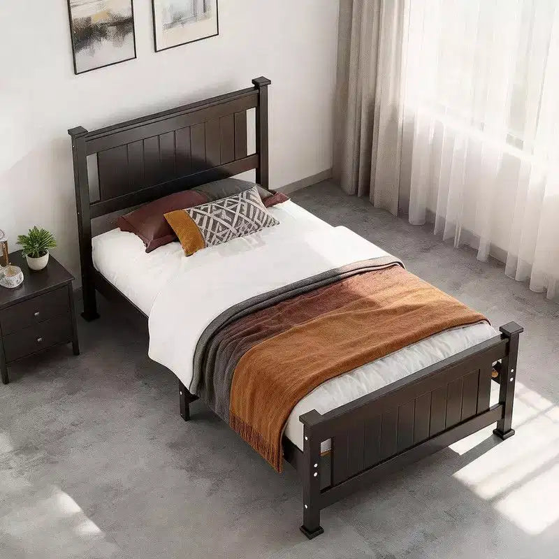 Karl Home Cadre de lit plateforme noir en bois de taille double avec tête de lit, espace de rangement sous le lit, pas besoin de sommier, robuste