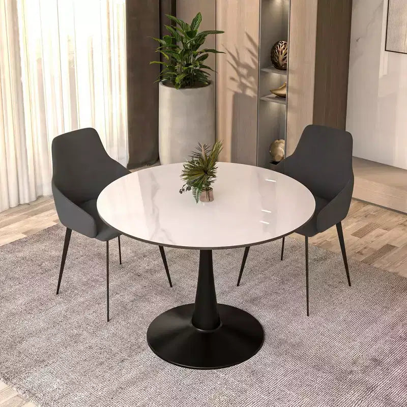 Table à manger ronde LeisureMod Bristol 40 – Plateau en pierre frittée, table d'appoint de café et piédestal en acier robuste noir pour la cuisine et les petits espaces