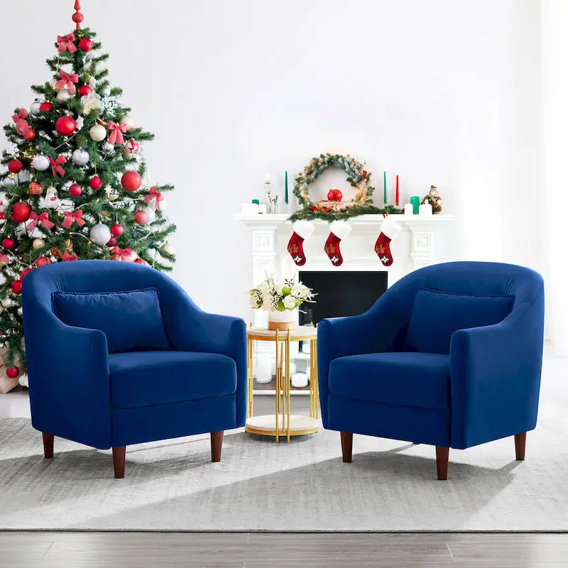 28,34 W Lot de 2 fauteuils d'appoint, fauteuil barillet en velours avec pieds en bois massif