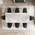 Ensemble de salle à manger moderne minimaliste 9 pièces avec plateau en pierre frittée extensible et double piédestal de 240 cm