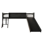 Lit mezzanine bas classique double CraftPorch avec tableau noir, toboggan et échelle