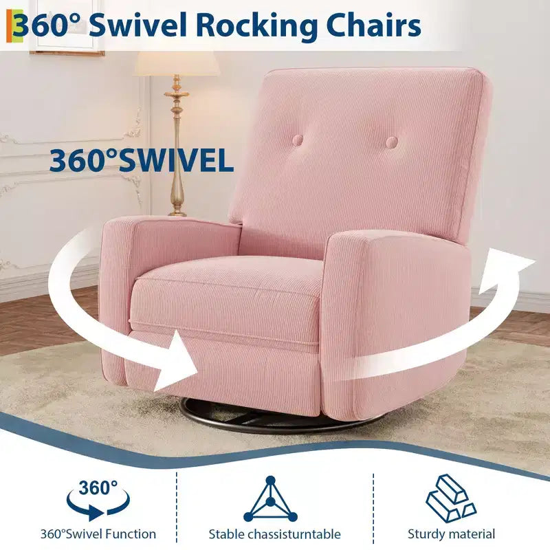 Fauteuil inclinable moderne 3 en 1 pivotant et à bascule, fauteuil à bascule à 360° avec dossier et repose-pieds réglables, fauteuil rembourré pour chambre de bébé, salon, chambre à coucher