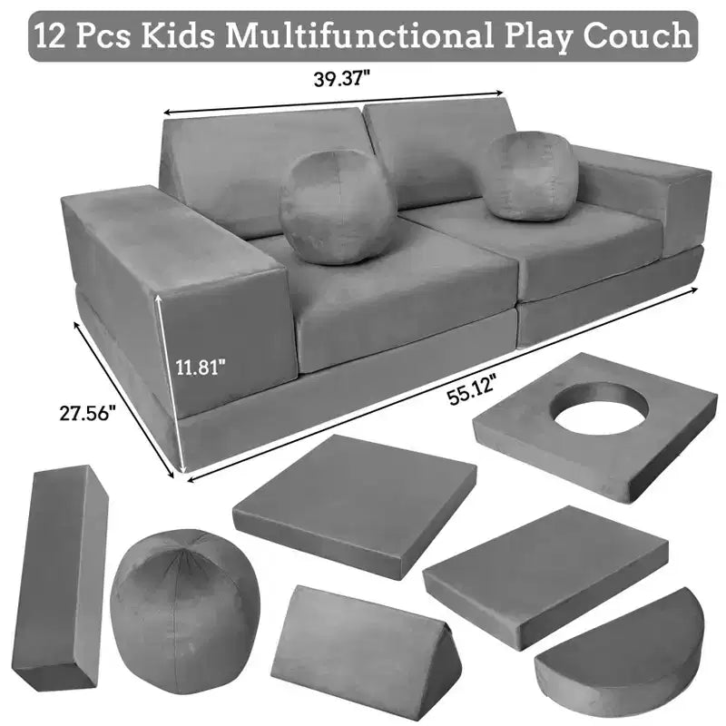 Canapé pour enfants 12 pièces, canapé de jeu modulaire pour enfants pour stimuler la créativité, canapé modulable, mobilier de chambre et de salle de jeux pour tout-petits, pour dormir et lire