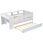 Lit de jour multifonctionnel double avec tiroirs et lit gigogne, rangement intégré à la tête de lit, table et station de recharge USB ModernLuxe
