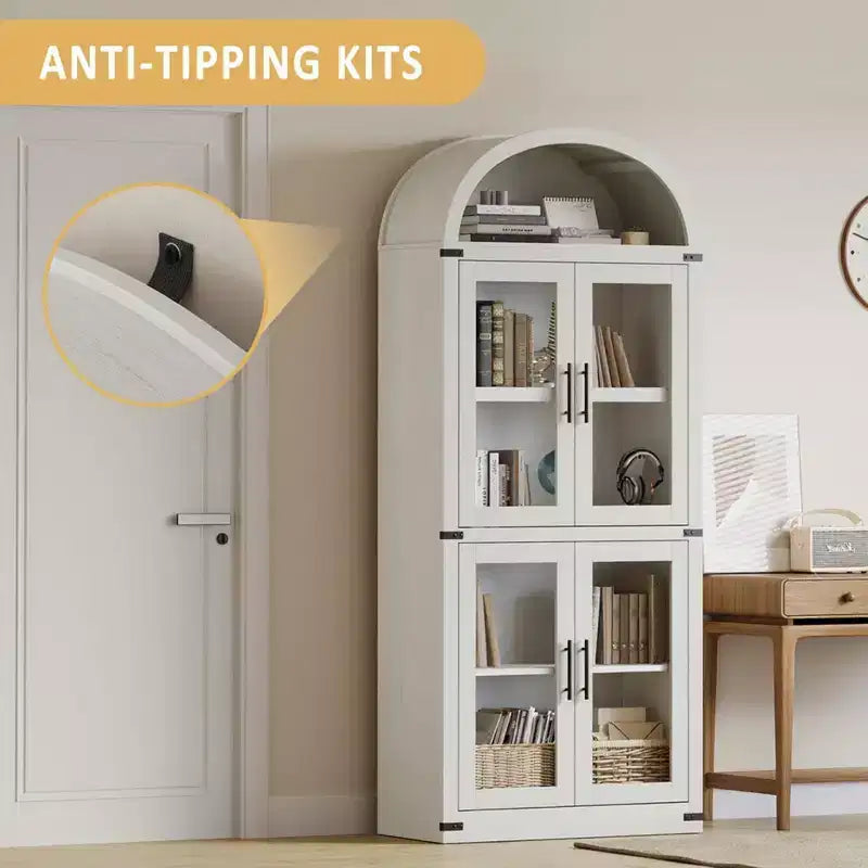 Coolmee Étagère arche avec portes, étagères de rangement rustiques, bibliothèque arrondie en bois de 181 cm de haut pour salon, cuisine, bureau
