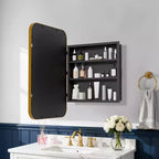 Armoire à pharmacie murale rectangulaire arrondie en fer forgé blanc de 19,5 x 29,64 pouces avec miroir pour salle de bain