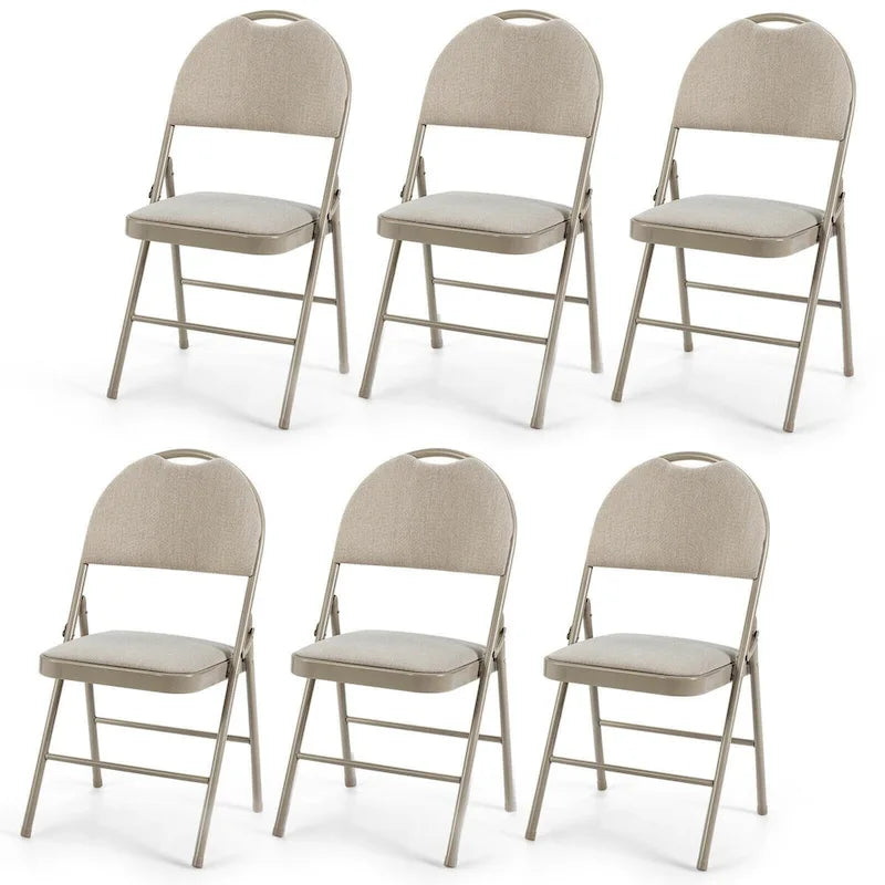 Lot de 6 chaises pliantes portables rembourrées pour bureau, cuisine, salle à manger – Beige – 47 x 51 x 89 cm (L x l x H)