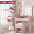 Coiffeuse de Maquillage avec Lumières, Bureau de Maquillage avec Miroir et Lumières, Grand Tiroir et Armoire de Rangement à Deux Étages, 3 Modes d'Éclairage