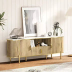 Meuble TV cannelé COZONY de 178 cm pour téléviseurs jusqu'à 80 pouces, console multimédia avec plateau en faux marbre et portes coulissantes