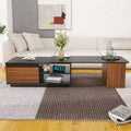 Table basse extensible Table basse relevable Table d'appoint en bois réglable avec 2 tiroirs de rangement, Noir+Noyer-ModernLuxe