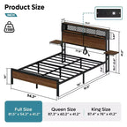 Cadre de lit Bestier Queen/Full en tissu, plateforme de lit LED, tête de lit de rangement avec étagères pliantes et station de charge