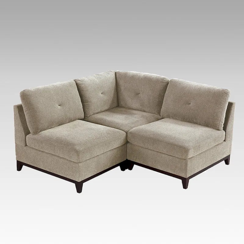 Ensemble canapé d'angle modulable et fauteuil sans accoudoirs 3 pièces en tissu chenille