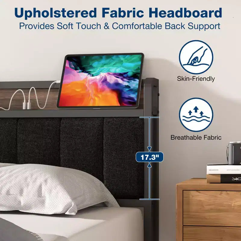 Lusimo Cadre de lit Twin XL, Lit plateforme rembourré avec tête de lit de rangement et station de charge